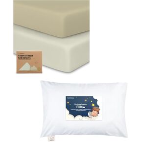 Keababies 2-Pack Crib Sheets and Toddler Pillow with Pillowcase - Soft & Breathable Crib Sheets for Boys and Girls - 13X18 Soft Cotton Toddler Pillows for Sleeping