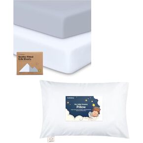 Keababies 2-Pack Crib Sheets and Toddler Pillow with Pillowcase - Soft & Breathable Crib Sheets for Boys and Girls - 13X18 Soft Cotton Toddler Pillows for Sleeping