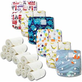 KaWaii Baby Reusable Newborn Cloth Diapers, Adjustable Washable Pocket Nappy 6 P&N + 12 Microfiber Inserts Boys Girls 6-22 lbs/0-18 Months