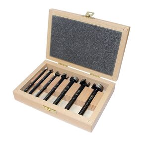 Fisch Black Shark 7 Piece Forstner Drill Bit Set with Custom Wooden Box Includes Bits from 1/4-inch up to 1-inch Diameter Premium Forged Steel Made in Austria