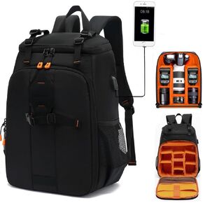 Large Size 23L Camera Backpack Photography Camera Bag, Compatible with Camera DSLR, 15.6'' Laptop, Tripod (Grey-3)