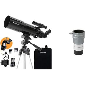 Celestron - 80mm Travel Scope - Portable Refractor Telescope - Fully-Coated Glass Optics - Bonus Astronomy Software Package - Digiscoping Smartphone Adapter & Omni 2X Barlow Lens