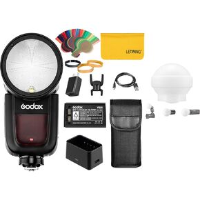 Godox V1-S Round Head Camera Flash for Sony, 2.4G 1/8000 HSS TTL Flash Speedlite, 480 Full Power Shots, 10 Level LED Modeling Lamp with Godox AK-R22 Diffusion Dome Compatible for Sony Camera