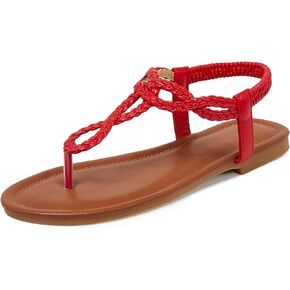 iCKER Women Rhinestone Sandals T-Strap Buckle Bohemian Pearl Crystal Flat Sandals