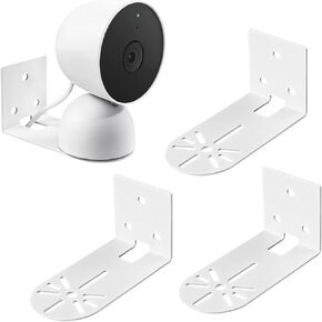 3 Pack Small Adhesive Metal Google Nest Camera Mount fits for Google Nest Indoor 2nd Generation Wired Security Cam, Adjustable Wall Mount Camera Bracket for Optimal Viewing Angles, White