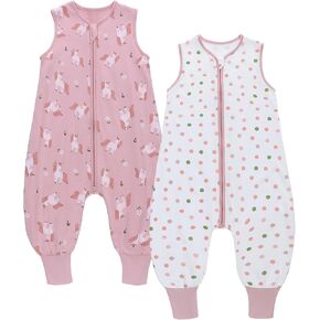 Toddler Sleep Sack with Feet TOG 0.5 Baby Wearable Blankets with Legs Sleeveless Baby Sleeping Bag for Boys Girls, 2 Pack