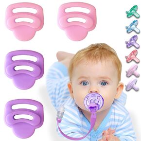 4 Pack Silicone Pacifier Clip Adapter Ring for Philips Avent Soothie, Food-Grade Silicone Binky Clips Holder Adapter Rings Competible with Soothie, BPA-Free Soft Flexible Safe Durable, Pink Purple