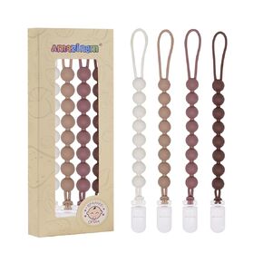 One Piece Design Silicone Pacifier Clip Holder,Pack of 4 Flexible Paci Leash,Binky Clips with Textures for Baby Boys and Girls,Newborn Essential (Pink)