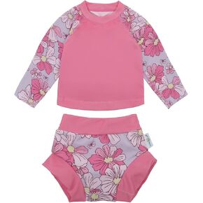 babygoal Baby Toddler Swimsuit with Swim Diaper, Long Sleeve Rash Guard Set with UPF 50+ Sun Protection for Boys & Girls