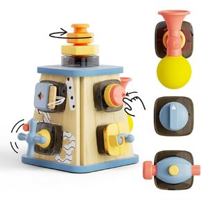 TOP BRIGHT 8 in 1 Wooden Activity Cube, Montessori Toys for 2 Year Old Boy Girl Toddlers, Baby Toys for Fine Motor Skills, Education Learning Sensory Development Birthday Gift 18 Months Girl Boy