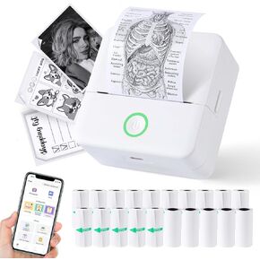 Print Pods Mini Printer, Thermal Inkless Sticker Maker with 20 Rolls Printing Paper, Pocket Printpod for phone, Impresora Portátil for Notes, Flashcards, Journal, DIY, Compatible with iOS & Android