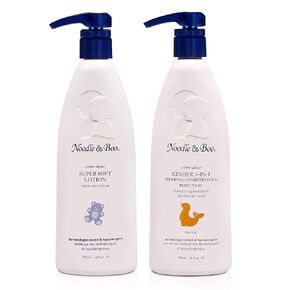 Noodle & Boo 2 Piece Bundle Super Soft Moisturizing Lotion for Daily Baby Care, 16 Fl Oz Kinder 3-in-1 Shampoo, Conditioner & Body Wash for Baby, 16 Fl Oz.