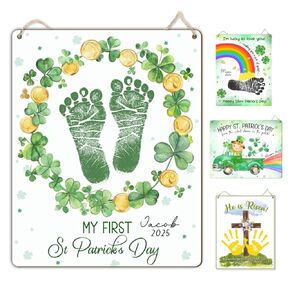 DIY Baby's First St Patricks Day Footprints Art Sign, St. Patrick's Day Craft Newborn Keepsake, Baby Footprint St Patricks Birthday Gift, Baby Milestone Announcement Photo Props, My First St Patrick