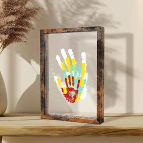 Family Handprint Kit: DIY Art and Craft Keepsake Frame with Non-Toxic Paints, Perfect for New Parents, Grandparents, and Family Special Gifts, Brown