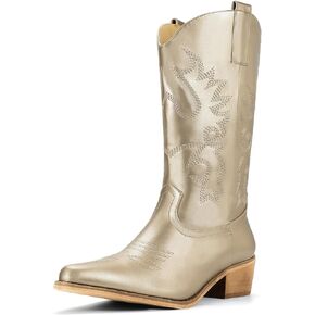 IDIFU Women's Cowboy Boots for Women Cowgirl Boots Western Boots Mid Calf Embroidered Chunky Low Heel Pointed Toe Country Boots Dress Cute Fashion Comfortable Cowboy Cowgirl Boots Booties