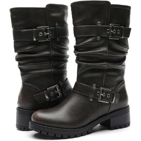 GLOBALWIN Women's Mid Calf Dress Boots Biker Motorcycle Riding Boots Women For Women