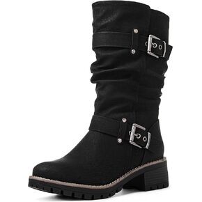 Globalwin Women's Mid Calf Dress But Boots Biker Motorcycle Riding Boots Women for Women