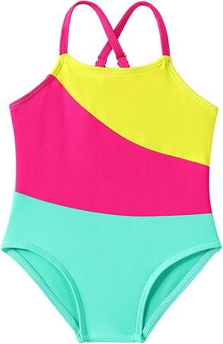 Toddler Baby Girl Swimsuit One-Piece Swimwear Color Block Bathing Suit Summer Bikini Set in Saudi Arabia