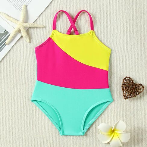 Toddler Baby Girl Swimsuit One-Piece Swimwear Color Block Bathing Suit Summer Bikini Set in Saudi Arabia