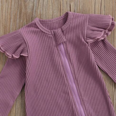 Baby Girl Newborn Outfit 0 3 6 Months Pure Color One Piece Bodysuit Ribbed Long Sleeve Full Zip Up Footie Headband in Saudi Arabia