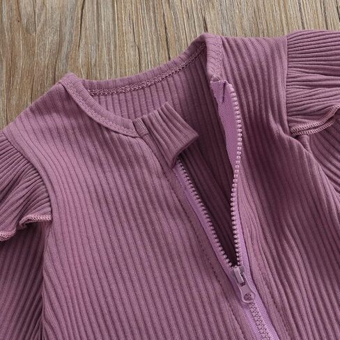 Baby Girl Newborn Outfit 0 3 6 Months Pure Color One Piece Bodysuit Ribbed Long Sleeve Full Zip Up Footie Headband in Saudi Arabia