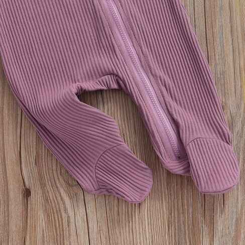 Baby Girl Newborn Outfit 0 3 6 Months Pure Color One Piece Bodysuit Ribbed Long Sleeve Full Zip Up Footie Headband in Saudi Arabia
