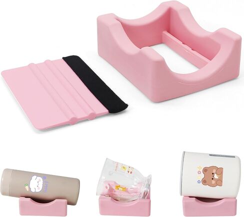 Silicone Cup Cradle Silicone Cup Cradle with Built-in Slot Anti-Skidding Tumbler Stand Cup Holder for Tumblers with Felt Squeegee Use to Apply UV DTF Stickers Vinyl Stickers for Tumblers (Pink) in Saudi Arabia