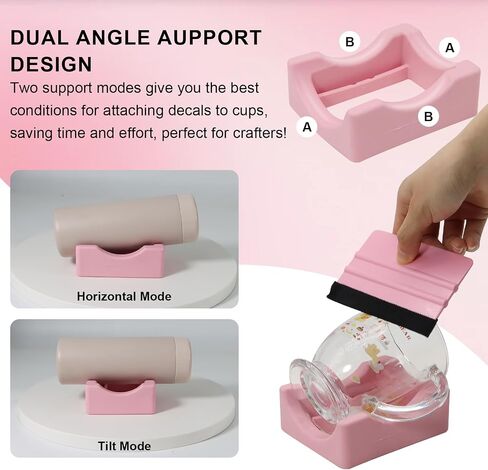 Silicone Cup Cradle Silicone Cup Cradle with Built-in Slot Anti-Skidding Tumbler Stand Cup Holder for Tumblers with Felt Squeegee Use to Apply UV DTF Stickers Vinyl Stickers for Tumblers (Pink) in Saudi Arabia