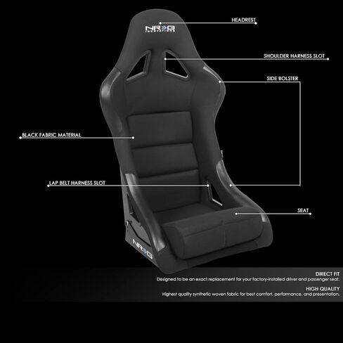 NRG Innovations FRP-302BK-V Bucket Racing Seat Double Layer FRP Black Vinyl Wrapped Mixed-density Foam 5 Point Harness Compatibility in Saudi Arabia