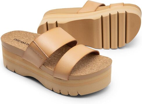 DREAM PAIRS Women's Platform Slides Sandals Comfortable Arch Support Footbed Two Strap Slip-on Fashion Beach Wedge Sandals in Saudi Arabia
