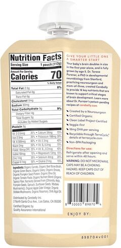 Cerebelly Organic Baby Food Pouches – Organic Beef Bone Broth Pouches | Protein, Healthy Fats, Non-GMO | Baby Food Meals | 4 Ounce BPA-Free Toddler Pouches | Carrot Beef Bone Broth | 6 Count in Saudi Arabia