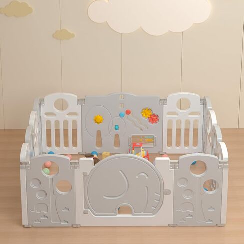 Baby Playpen,for Kids and Toddlers,Kids Activity Centre Safety Play Yard,Indoor&Outdoor Pattern Baby Fence with Game Panel, Safety Lock, Non-Slip Bases, Adjustable Shape,18 Panels in Kuwait