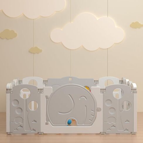 Baby Playpen,for Kids and Toddlers,Kids Activity Centre Safety Play Yard,Indoor&Outdoor Pattern Baby Fence with Game Panel, Safety Lock, Non-Slip Bases, Adjustable Shape,18 Panels in Kuwait