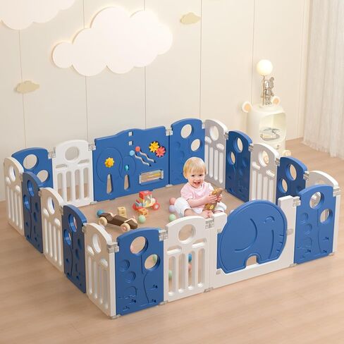 Baby Playpen,for Kids and Toddlers,Kids Activity Centre Safety Play Yard,Indoor&Outdoor Pattern Baby Fence with Game Panel, Safety Lock, Non-Slip Bases, Adjustable Shape,18 Panels in Kuwait