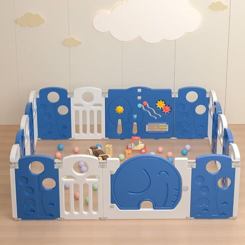 Baby Playpen,for Kids and Toddlers,Kids Activity Centre Safety Play Yard,Indoor&Outdoor Pattern Baby Fence with Game Panel, Safety Lock, Non-Slip Bases, Adjustable Shape,18 Panels in Kuwait