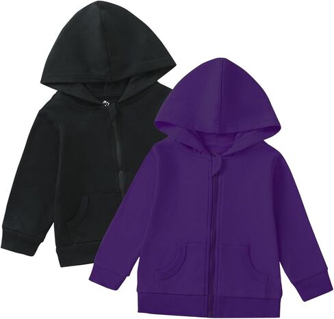 Romperinbox Toddler zip up Hoodie for Boy Girl ، 2 pack jack jack jackt stack stacks lightweight رقيقة رقيقة مع جيوب 2-5T in Kuwait