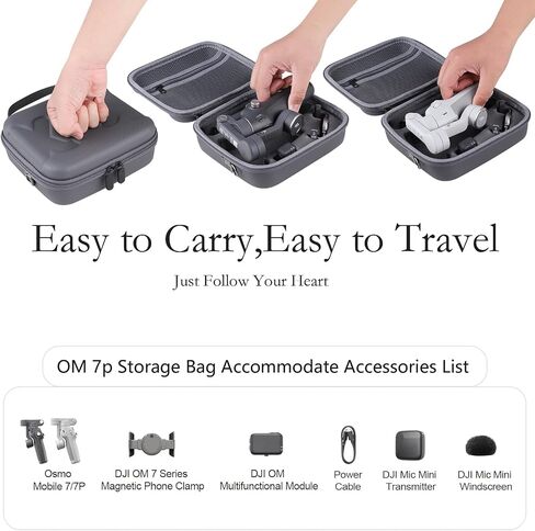 Travel Case for DJI OM 7P/OM7/OM8 - Portable Storage Bag Hardshell Carrying Case Fits DJI Osmo Mobile 7/7P /OM8 Smartphone Gimbal Stabilizer and Accessories(Grey) in Kuwait