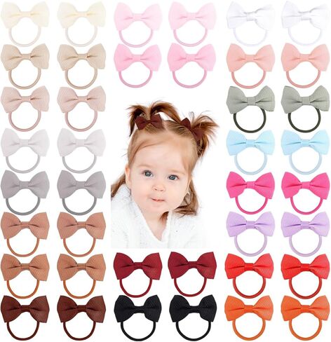 40pcs 20colors 1.6 Inches Baby Hair Ties with Bows Elastics Ponytail Holders Baby Bows Tiny Rubber Ribbon Hair Bands For Baby Girls Infants Hair Accessories(Earth Color) in Saudi Arabia