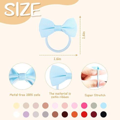 40pcs 20colors 1.6 Inches Baby Hair Ties with Bows Elastics Ponytail Holders Baby Bows Tiny Rubber Ribbon Hair Bands For Baby Girls Infants Hair Accessories(Earth Color) in Saudi Arabia