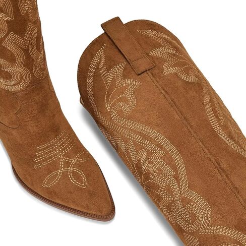ISNOM Womens Cowboy Knee High Boots Boots Boots Western Western Withited Withing Exproidered Ene Cheel Cheel Clip on Brostro Tall Boots in Kuwait