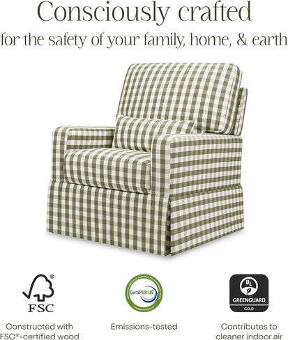 تحمل الاسم نفسه Crawford Pillowback Comfort Swivel Glider في Green Gingham ، طارد المياه ومقاومة للبقع ، Greenguard Gold & Certipur-US معتمد in Kuwait