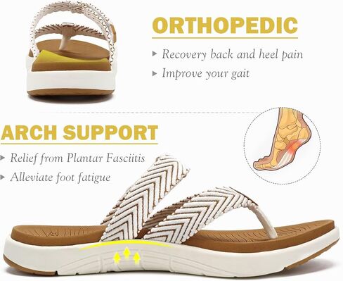 COFACE Womens Trendy Orthotic Flip Flops Lightweight Yoga Mat Thick Cushion Walking Thong Sandals Adjustable Slip On Slippers With Comfortable Plantar Fasciitis Arch Support in Kuwait