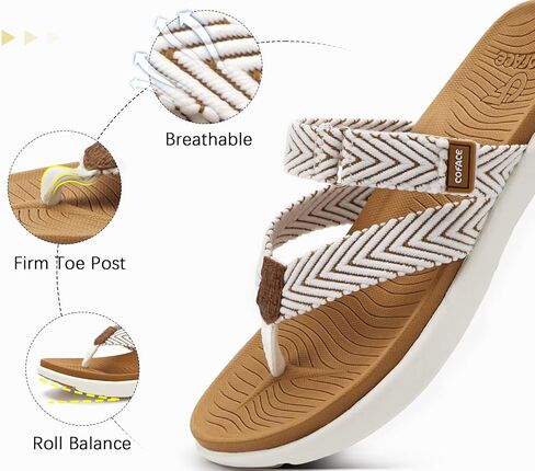 COFACE Womens Trendy Orthotic Flip Flops Lightweight Yoga Mat Thick Cushion Walking Thong Sandals Adjustable Slip On Slippers With Comfortable Plantar Fasciitis Arch Support in Kuwait