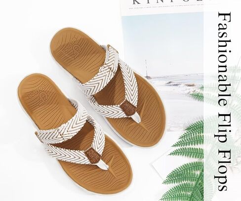 COFACE Womens Trendy Orthotic Flip Flops Lightweight Yoga Mat Thick Cushion Walking Thong Sandals Adjustable Slip On Slippers With Comfortable Plantar Fasciitis Arch Support in Kuwait