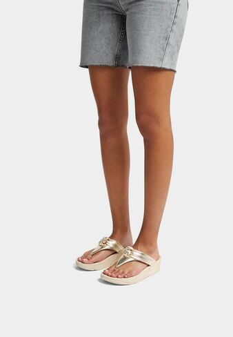 FitFlop Women's Lulu Padded-Knot Metallic-Leather Toe-Post Sandals Wedge in Kuwait