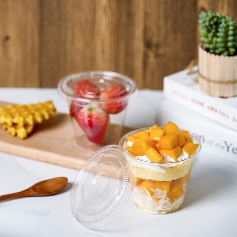 Vplus 200 Pack 9 OZ Plastic Cups With Dome Lids, 9 OZ PET Crystal Clear Cups, Disposable Plastic Cups For Parfait, Fruit, Desserts, Snacks, Yogurt, and Jelly in Saudi Arabia