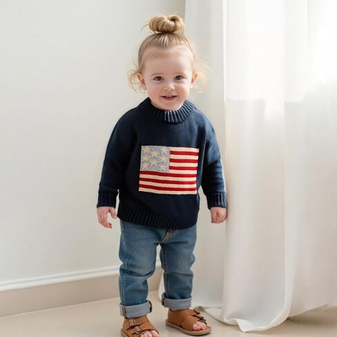 Toddler Baby Girl Boy Knit Sweater American Flag Embroidery USA Sweaters Pullover 4th of July Outfit in Kuwait