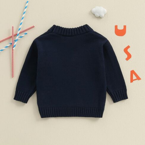 Toddler Baby Girl Boy Knit Sweater American Flag Embroidery USA Sweaters Pullover 4th of July Outfit in Kuwait