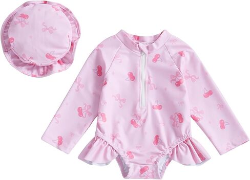 Karwuiio Infant Baby Girl Swimsuit Rash Guard Long Sleeve Swimwear Cute Print One Piece Ruffle Bathing Suit Summer Clothes in Saudi Arabia