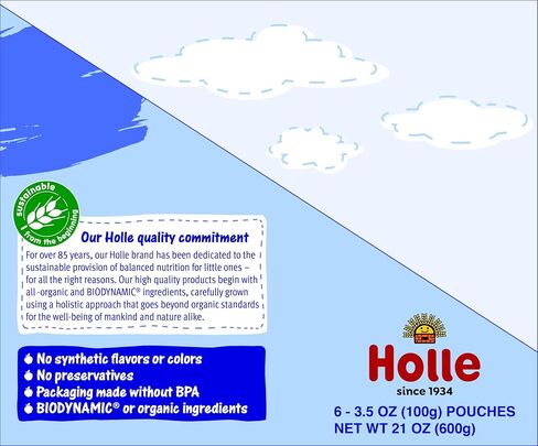 Holle Organic Baby Food Pouches - Blue Bird Baby Puree with Pear, Apple, Blueberry & Oat - (6 Pack) Organic Baby Snacks + Fruit and Veggie Pouches for Weaning Babies 6 Months and Older in Saudi Arabia